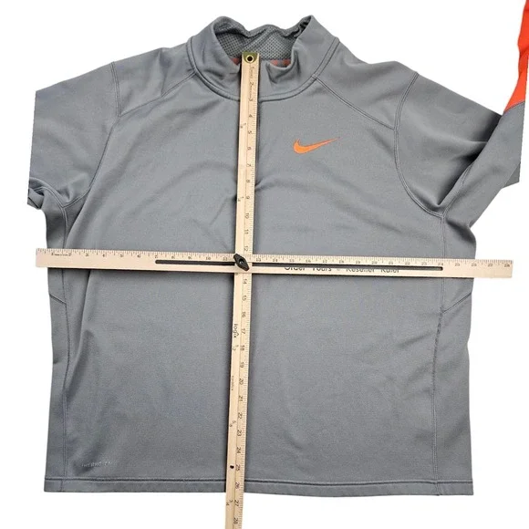 Nike Therma-Fit Sweatshirt Mens 2XL XXL Gray Orange 1/4‎ Zip Long Sleeve - Picture 4 of 9